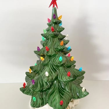 Vintage 18” Ceramic Christmas Tree on Lighted Base with Music Box WORKS