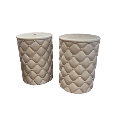 Pair of White Tufted Pillow Ceramic Side Tables/Stools  JS188-25