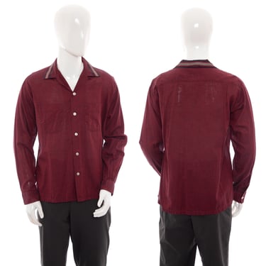 1950's Manhattan Burgundy Long Sleeve Button Up Size M