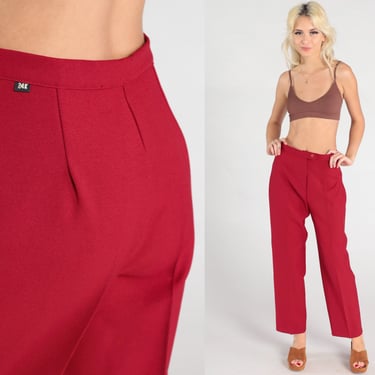 70s Tapered Trousers Red High Waisted Pants Retro Slacks Boho Seventies Preppy Hippie Vintage 1970s Work Pants Small 