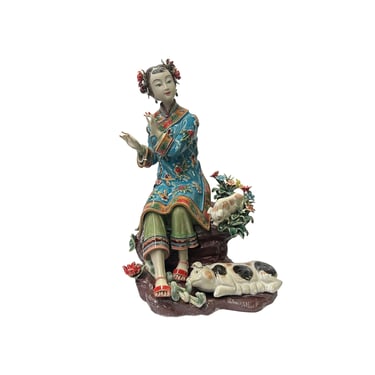 Chinese Porcelain Qing Style Dressing Piggy Flower Lady Figure ws3701E 
