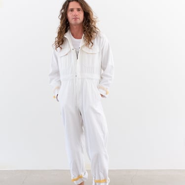 Vintage White Cotton Coverall | Unisex Stone CutterJump Suit Jumpsuit | Flight Suit | Made in USA | M | COV08 