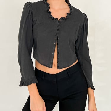 Charcoal Puff Sleeve Blouse (M)