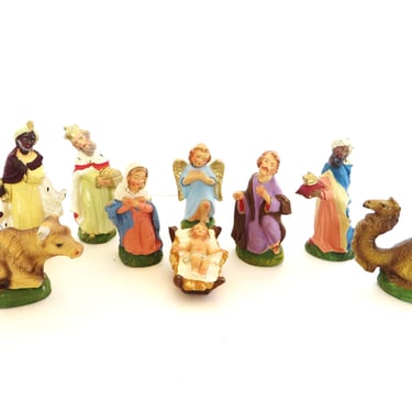 Vintage Composite Nativity Figures - Set of 9 Composite Creche Nativity 