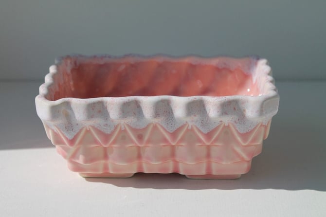 Vintage Pink Frosted Geometric Dish 