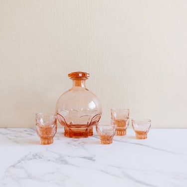 1950s french pink &quot;rosaline&quot; decanter set