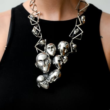 Sterling Silver Faces Meets Geometry Necklace