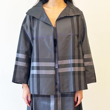 Future Vintage Burberry London Silk Taffeta Exploded Check Swing Jacket Trapeze Evening Topper S/M 