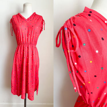 Vintage Red & Rainbow Dotted Jersey Dress / M 