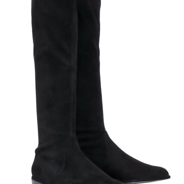 Stuart Weitzman - Black Suede Knee High Flat Boots Sz 8