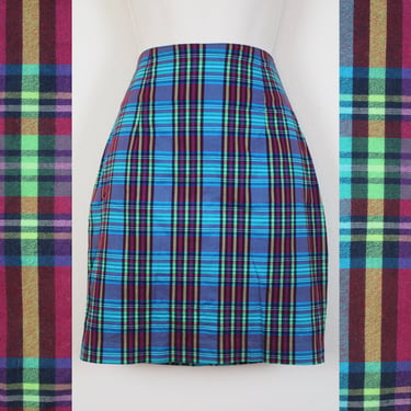 Vintage 1990s Plaid Mini Skirt, Size Extra Small 