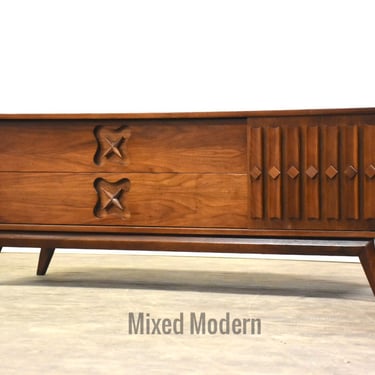 Refinished Walnut Low TV Console Credenza 