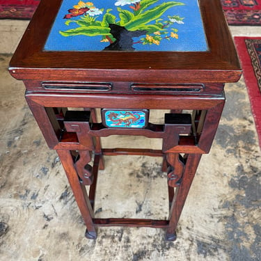 Vintage Asian Rosewood Cloisonné Plant Stand