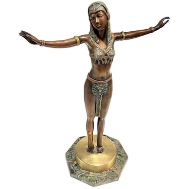 Art Deco Style Egyptian Belly Dancer Bronze Sculpture on Marble Base by Marius 