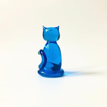Blue Glass Cat Figurine by Terra Studios 