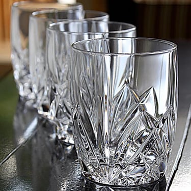 Vintage Waterford Double Old-Fashioned Glasses - Marquis Brookside 14 oz Lead-Free Crystal Set of 4 - Collectible Barware Tumblers 