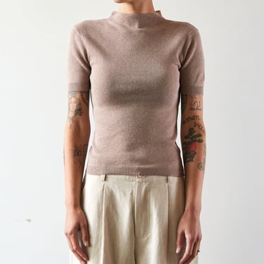 7115 Mock-Neck Linen Knit Top, Taupe