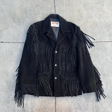 Vintage Western Schott Black Fringe Suede Leather Jacket 