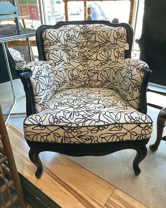 Petite upholstered armchair 28” x 30” x 31” seat height 16.5”