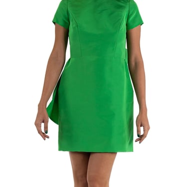 1990S Isaac Mizrahi Lime Green Silk Faille Cocktail Dress With Giant Bow Accent In Back 