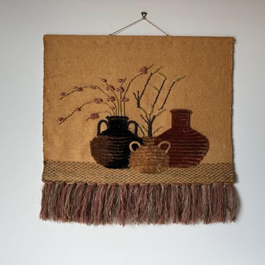 1980's Vintage Organic Boho-Chic Mixed Media   Fiber Art Wall Hanging Tapestry 