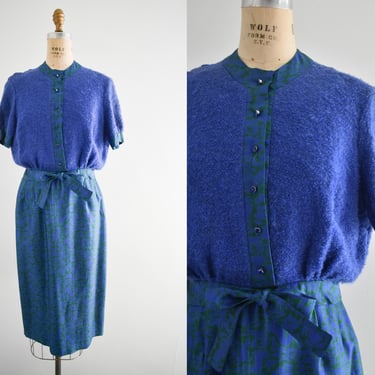 1950s Dan Keller Bouclé Jacket and Silk Dress Set 