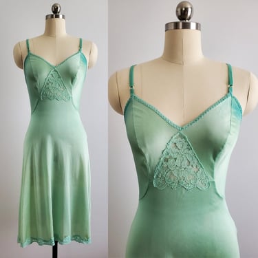 1970s  Slip Hand Dyed Green - 70s Lingerie - 70s Women's Vintage Size Small 