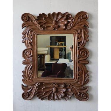 Antique Carved Wood Filigree Wall Mirror 