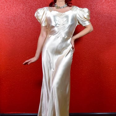 1930s Ivory Liquid Satin Gown 