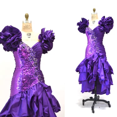 80s Prom Dress Size Small Medium Purple Sequins// Vintage 80s Pageant Dress by Alyce Designs Ruffle Prom Dress Purple Barbie Costume 