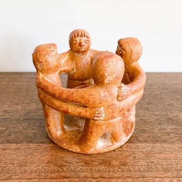 Vintage Mexican Clay Circle of Friends Candle Holder 