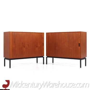 Mid Century Danish Teak Tambour Door Credenza - Pair - mcm 