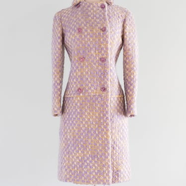 Vintage 1960's Pastel Yellow & Lavender Mohair Tweed Coat / XS