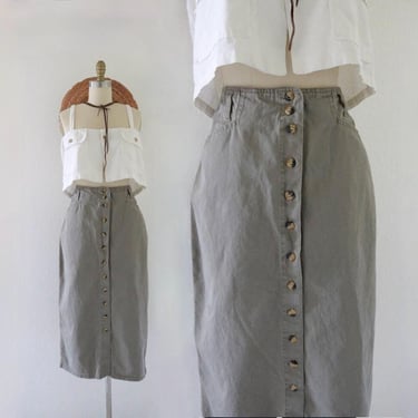 olive button skirt - 31-32 - vintage 90s y2k womens cotton twill chino long midi minimal casual skirt 