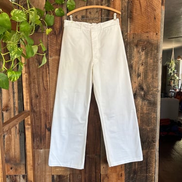 Vintage 50s USN military White High Rise Bellbottom Flair Dungarees size 31 waist 