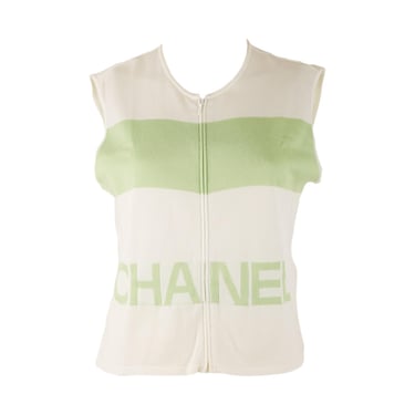 Chanel Lime Green Zip Up Logo Tank