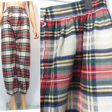 Vintage 60s/70s Holiday Plaid Seersucker High Waist Pants Size 25 Waist 