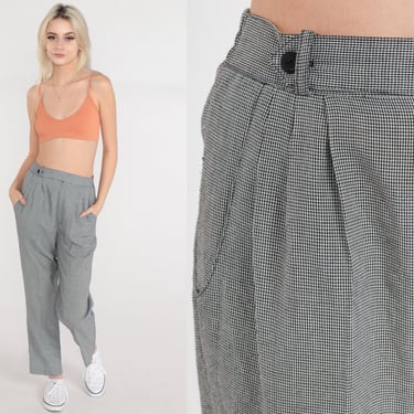 Tapered Checkered Trousers 80s Pleated Pants High Waisted Rise Pants Retro Plaid Preppy Slacks Punk Chic Vintage 1980s Small S 26 