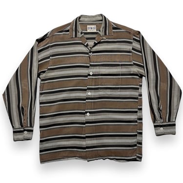 Vintage 1950s Cotton & Silk Sport Shirt ~ XS to S ~ Loop / Camp Collar ~ VLV / Elvis / Gene Vincent ~ Striped 