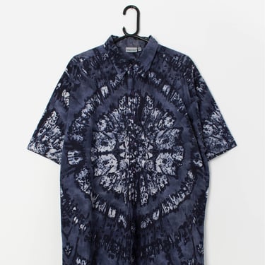 90s vintage tie dye shirt in navy blue - XL 