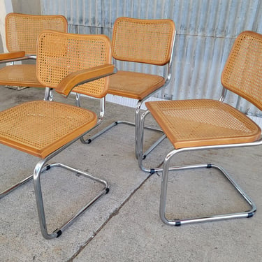 Mid-Century Modern Marcel Breuer Cesca Set of 4 Dining Chairs Italy 