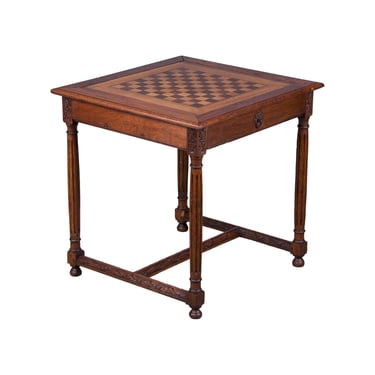 Antique French Louis XVI Style Oak Chess Game Table 