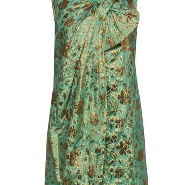 3.1 Phillip Lim - Green and Metallic Gold Floral Brocade Shift Dress Sz 2