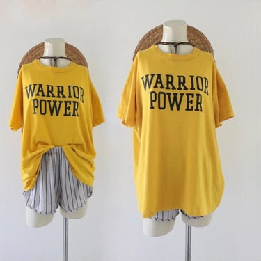 worrrn vintage tee - vintage 90s unisex mens womens yellow warrior power oversized graphic t-shirt usa 