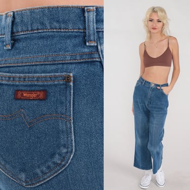 70s Flare Jeans Wrangler Bell Bottom Jeans High Waisted Flared Blue Denim Pants Hippie Bohemian Seventies Flares Vintage 1970s Small S 28 