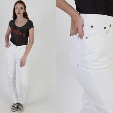 Vintage 90s Levis 501 Button Fly Jeans / Womens Classic Fit White Denim/ Red Tab Size 9 Actual 26 x 31 