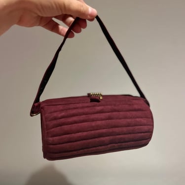 The Docile Duo - Vintage 1940s Burgundy Red Suede Leather Pouch Evening Handbag Purse 