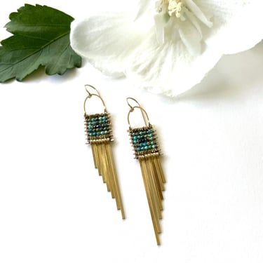 Turquoise and Spinel Asymmetrical Earrings