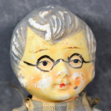 ANTIQUE BISQUE Doll - Grandma Doll - RARE! Vintage All-Bisque Doll with Gray Hair & Glasses - Made in Japan - Vintage Bisque Doll 