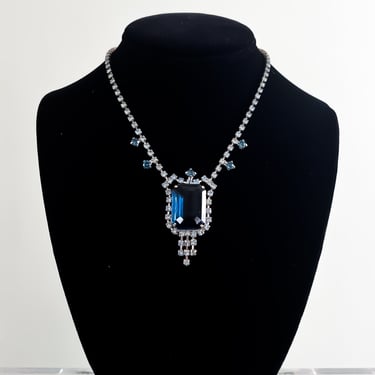 Gorgeous Sapphire Blue Rhinestone Statement Necklace
